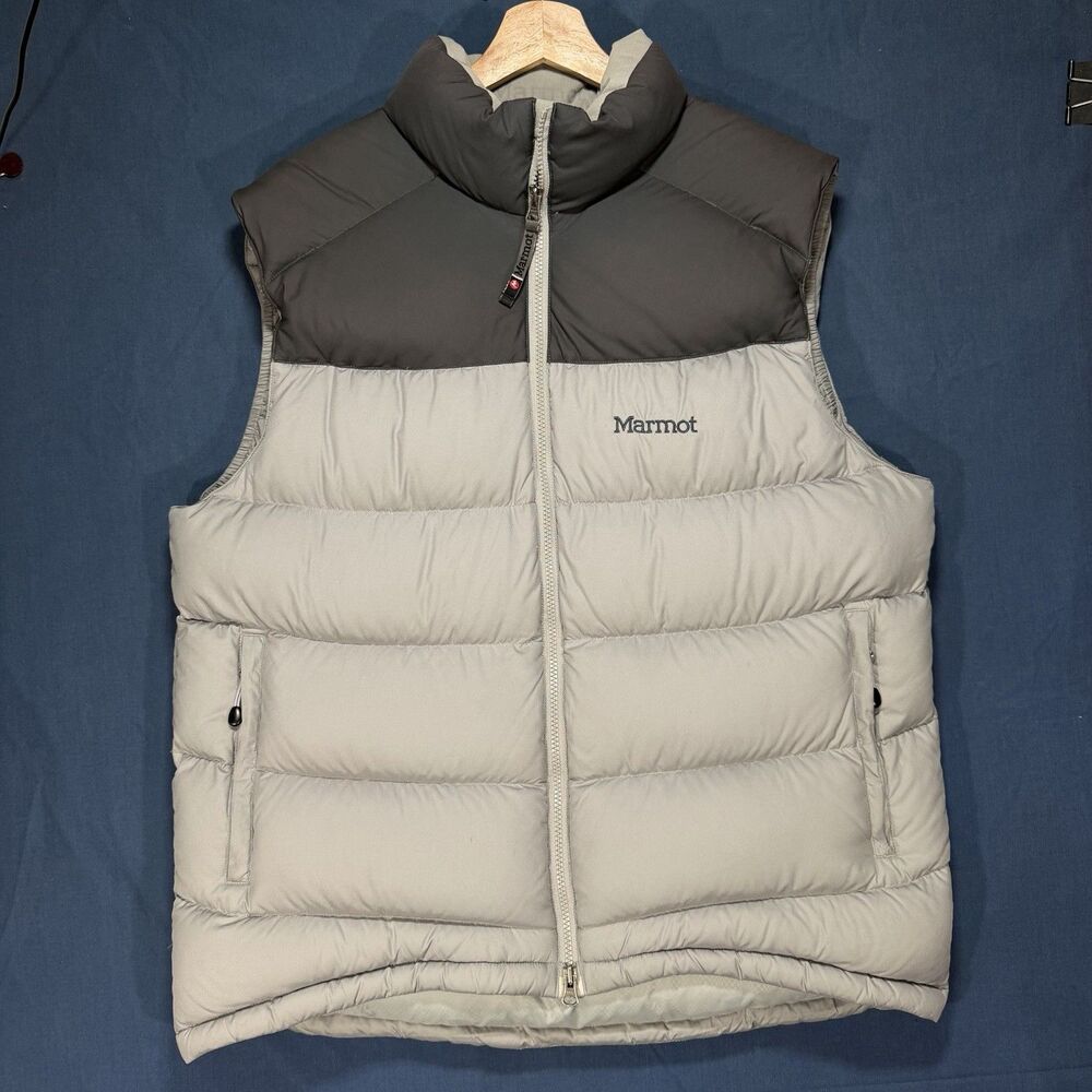 Marmot Vest Mens Large Black Jacket Puffer Goose Down Quilted Full Zip 650 Fill